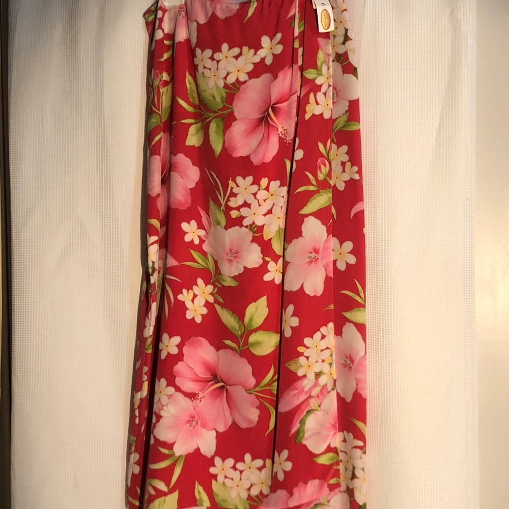 Tropical Print Silk Faux Wrap Skirt